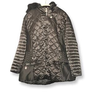 XOXO Vintage Black Quilted Coat With Fur Lined Hood